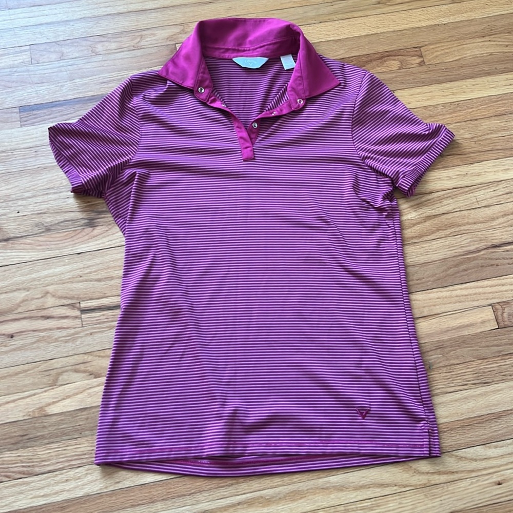 Callaway Womens Striped Magenta Golf Polo